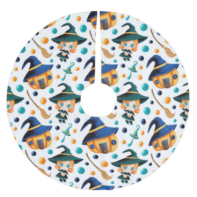 Cute Pumpkin Witches House Julgransmatta Borstad Polyester (Framsidan)