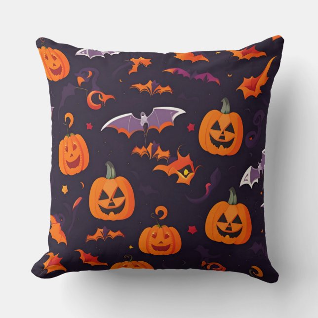 Cute Pumpkins och Fladdermus Kudde (Framsida)