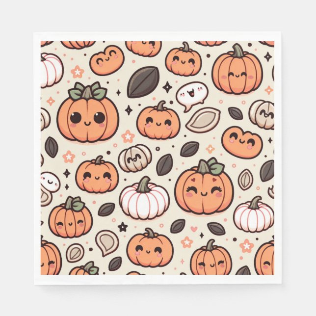 Cute Pumpkins och Pumpkin Seeds Halloween fest Pappersservett (Framsidan)