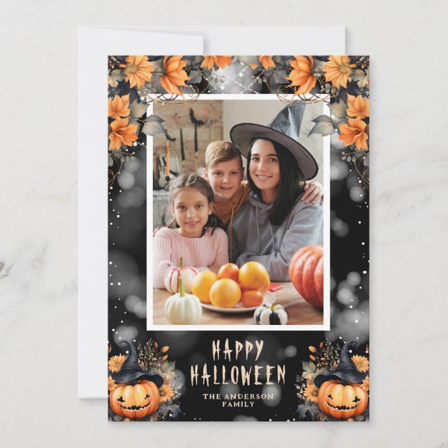 Cute Pumpkins Photo Happy halloween Card Julkort (Framsida)