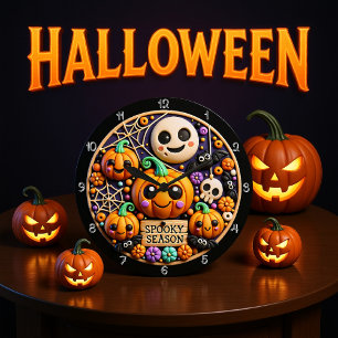 Cute Pumpkins Spooky Season Decor Stor Klocka