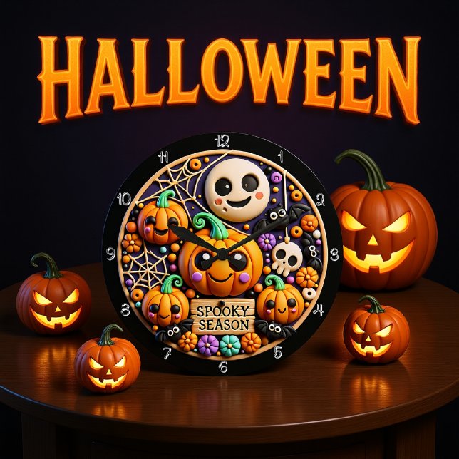 Cute Pumpkins Spooky Season Decor Stor Klocka (Skapare uppladdad)