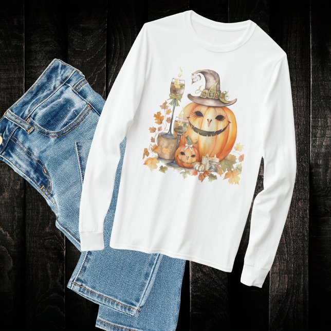 Cute Pumpkins with Bows, Candles and Lash T Shirt (Two cute pumpkins with bows and fall leaves t- shirt.  Awesome for fall season and Halloween. )