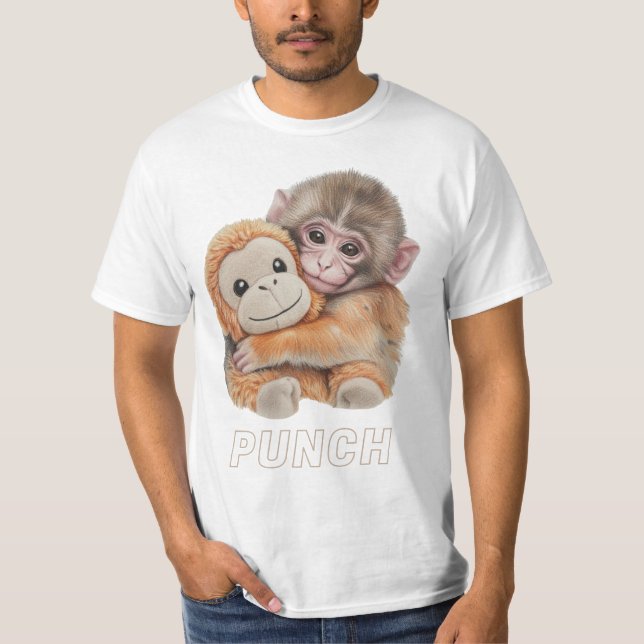 Cute punch Baby Monkey Hugging Plush Toy Punch T Shirt (Framsida)