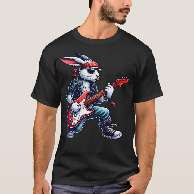 Cute Punk Rabbit Rock'N Roll Goth Guitar Kids Rock T Shirt (Framsida)