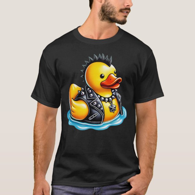 Cute Punk Rubber Duck Rock'n Roll Goth, Funny Duck T Shirt (Framsida)