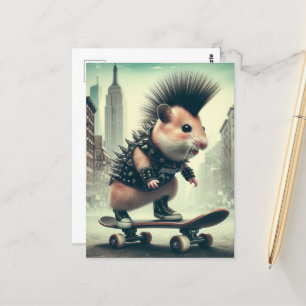 Cute Punk Skateboarding Hamster 1980-talet stil Vykort