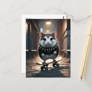 Cute Punk Spiked Collar Skateboarding Hamster Vykort