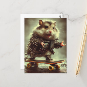 Cute Punk Spiked Jacka Skateboarding Hamster Vykort