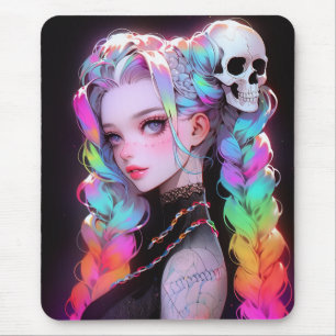 Cute Punk Sten Skull Goth Rainbow Braid Anime Girl Musmatta