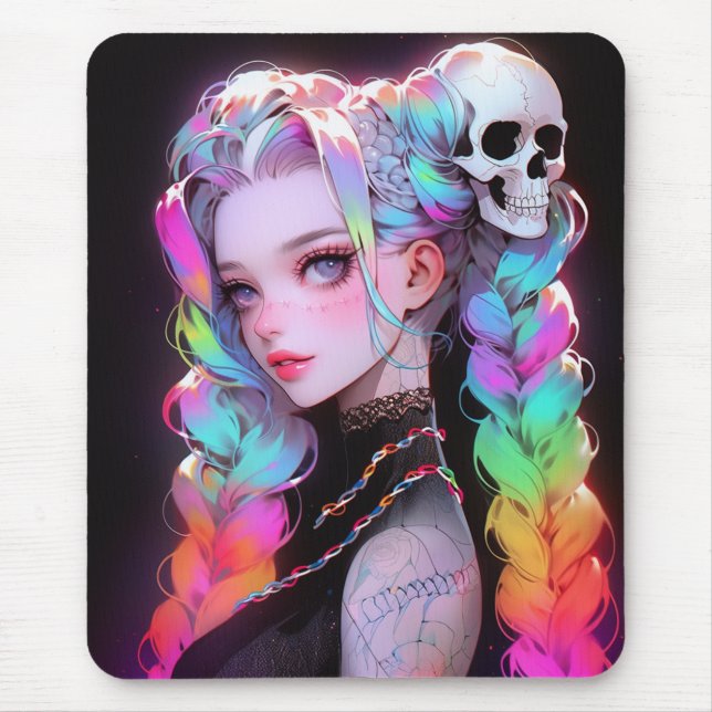 Cute Punk Sten Skull Goth Rainbow Braid Anime Girl Musmatta (Framsidan)