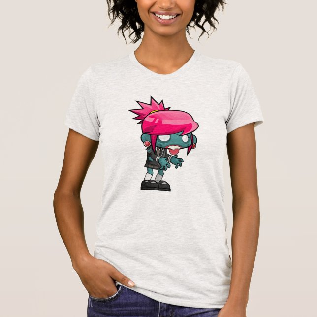 Cute Punk Sten Zombie Girl Illustration Tee Shirt (Framsida)