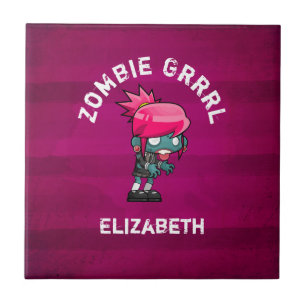 Cute Punk Sten Zombie Grrl Personlig Kakelplatta