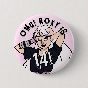 Cute Punk Tonåring Girl Rosa Namn 14:e födelsedage Knapp