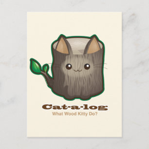 Cute Punny Cat Log Vykort