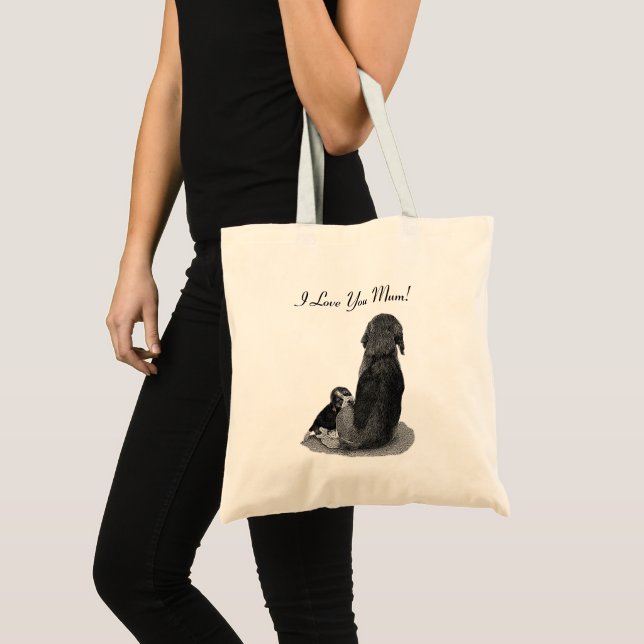 Cute puppbeagle cudddling mamma hund tygkasse (Framsida (produkt))