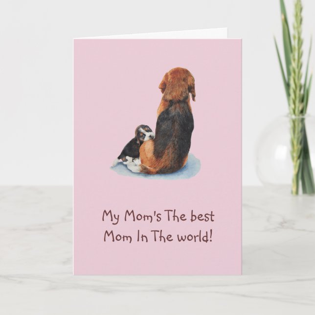 Cute puppbeagle hund cudddling mamma kort (Framsida)