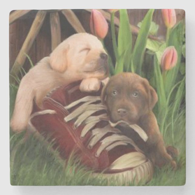 Cute Puppes i viloläge Stenunderlägg (Framsidan)