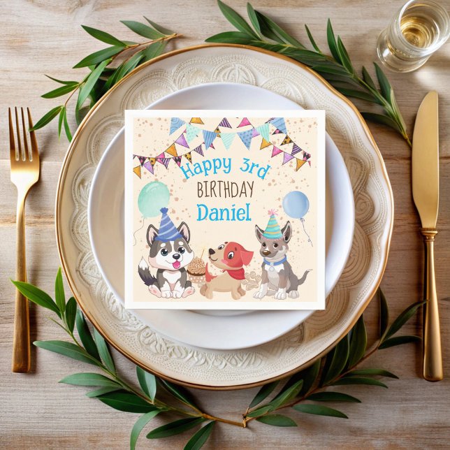 Cute puppes party personlig namn pappersservett (Cute puppies puppy party personalized name napkins pawty dog themed party printed napkins)