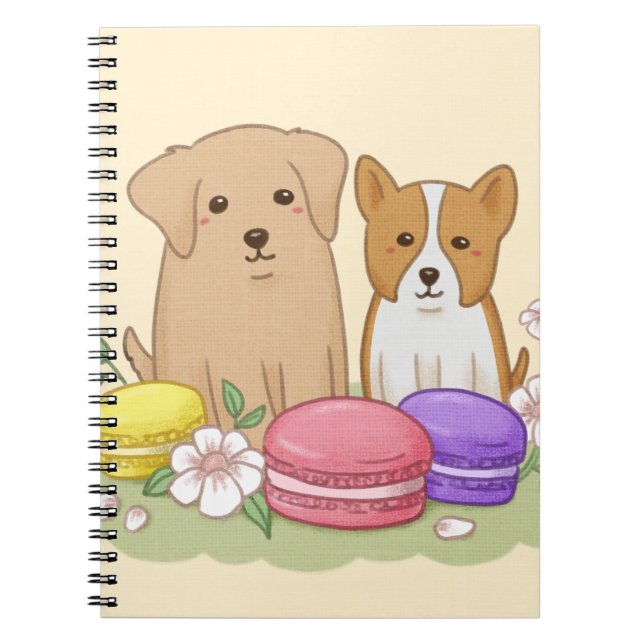 Cute Puppies and Macarons Illustration Art Anteckningsbok (Framsidan)