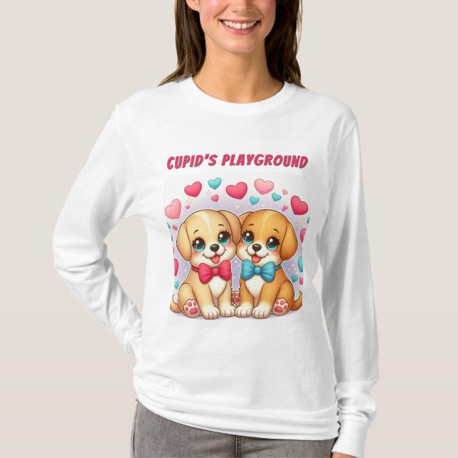 Cute Puppies: Cupid's Playground: Valentine T Shirt (Framsida)