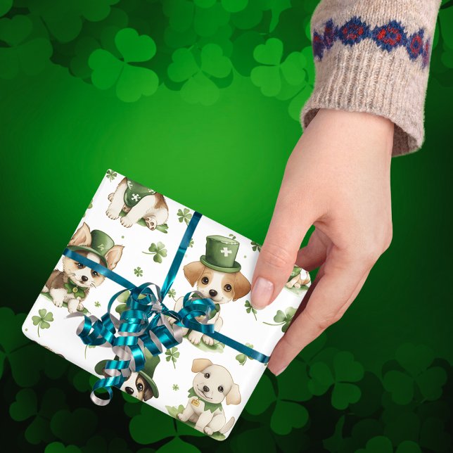 Cute Puppies Grönt Hat Shamrock St. Patrick's Day Presentpapper (Skapare uppladdad)