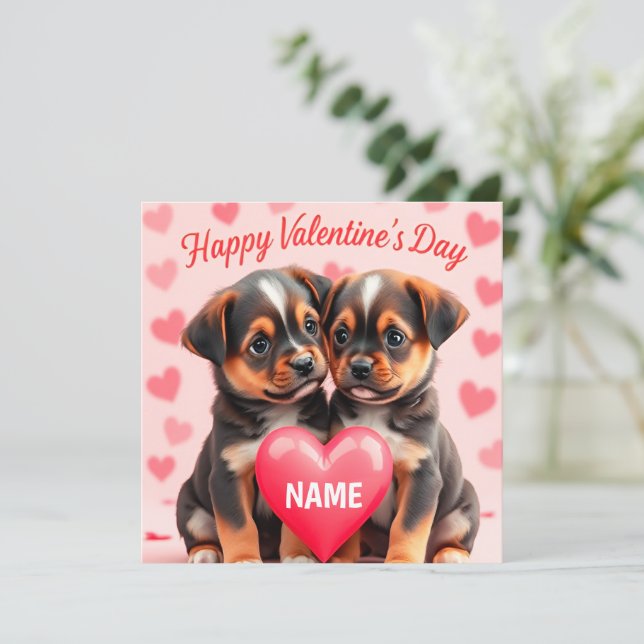 Cute puppies Happy Valentine's day personalized Julkort (Stående Fram)