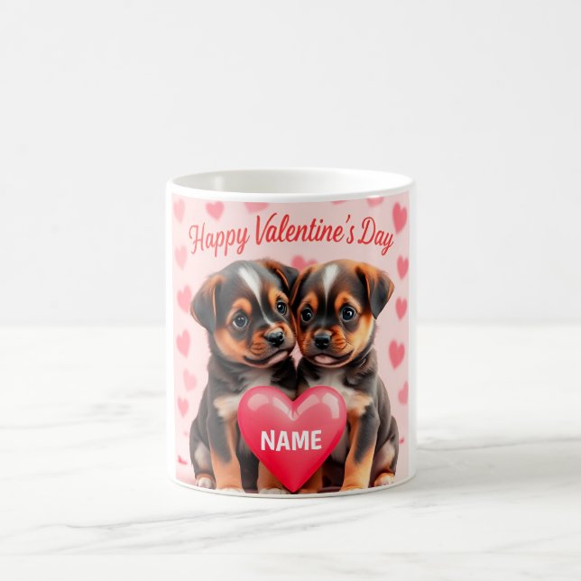 Cute puppies Happy Valentine's day personalized Kaffemugg (Center)