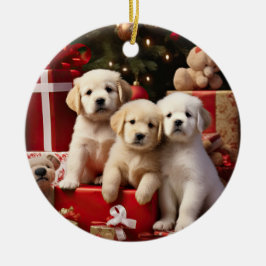 Cute Puppies Hundar Glad helg, jul Julgransprydnad Keramik