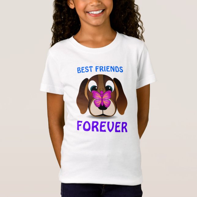 Cute Puppy and Butterfly Best Friends Kids T-Shirt (Framsida)