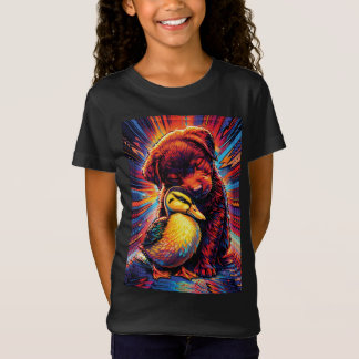 Cute Puppy and Duckling Hug Pop Art  T Shirt