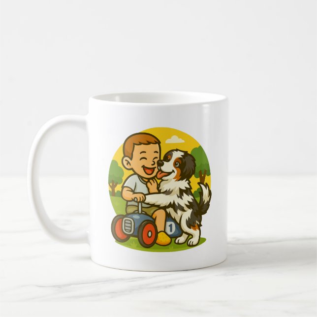 Cute Puppy and Kid Playtime Kaffemugg (Vänster)