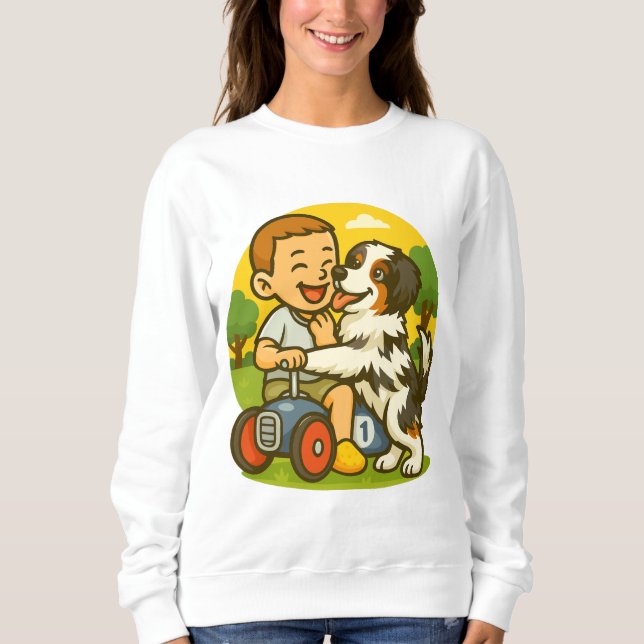Cute Puppy and Kid Playtime T Shirt (Framsida)