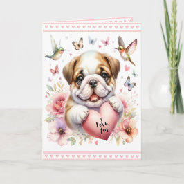 Cute Puppy and Rosa Hearts I Kärlek You Valentine' Kort