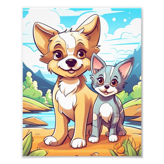 Cute Puppy and Smiling Kittens Fototryck (Framsidan)
