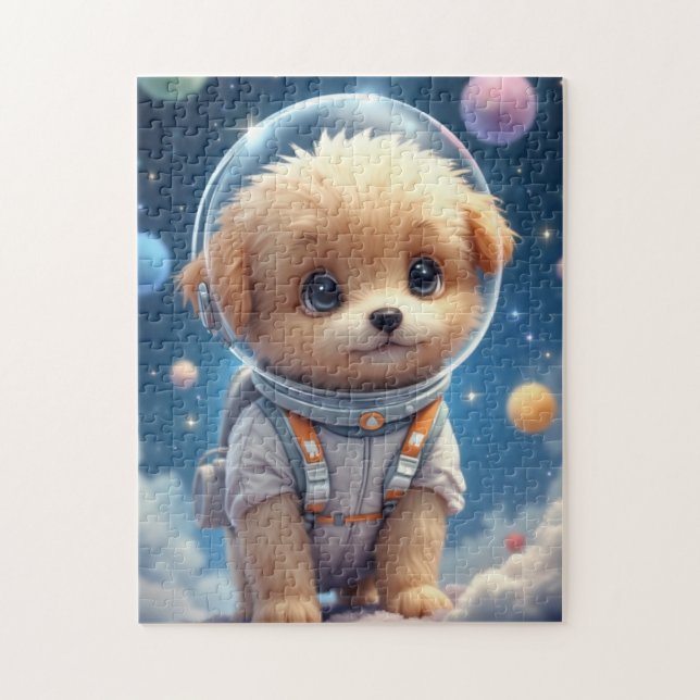 Cute Puppy Astronaut in Space Jigsaw Puzzle Pussel (Vertikal)