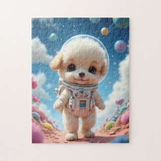 Cute Puppy Astronaut on a Pastel Planet Jigsaw Puz Pussel