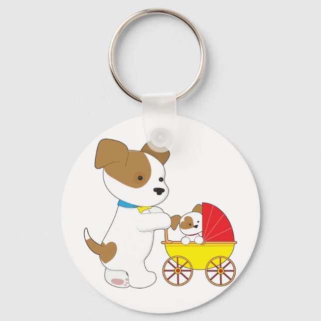 Cute Puppy Baby Carriage Nyckelring (Framsida)