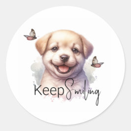 Cute Puppy-Behålla Smilande Anpassningsbar Runt Klistermärke