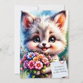 Cute Puppy Birthday Card with Flowers Kort