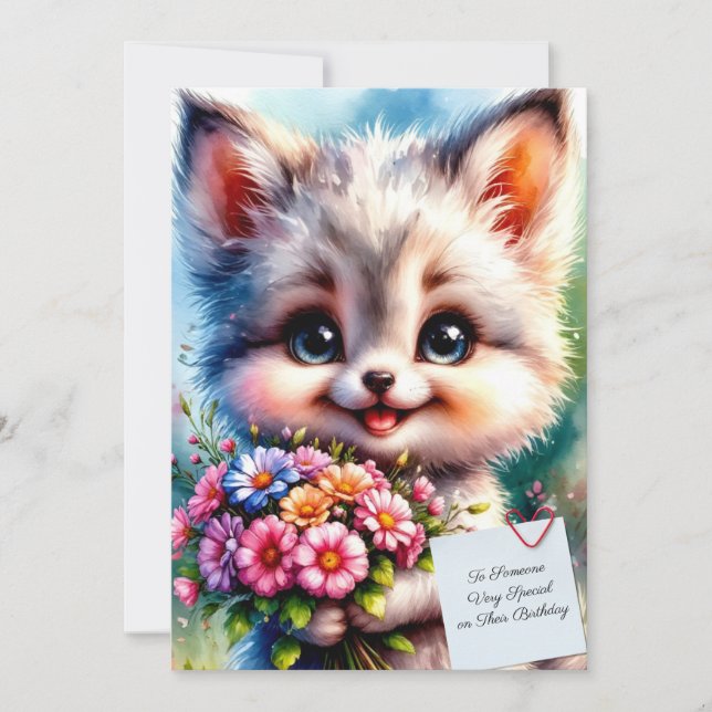 Cute Puppy Birthday Card with Flowers Kort (Framsida)