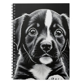 Cute Puppy - Black and White Design - Notebook Anteckningsbok