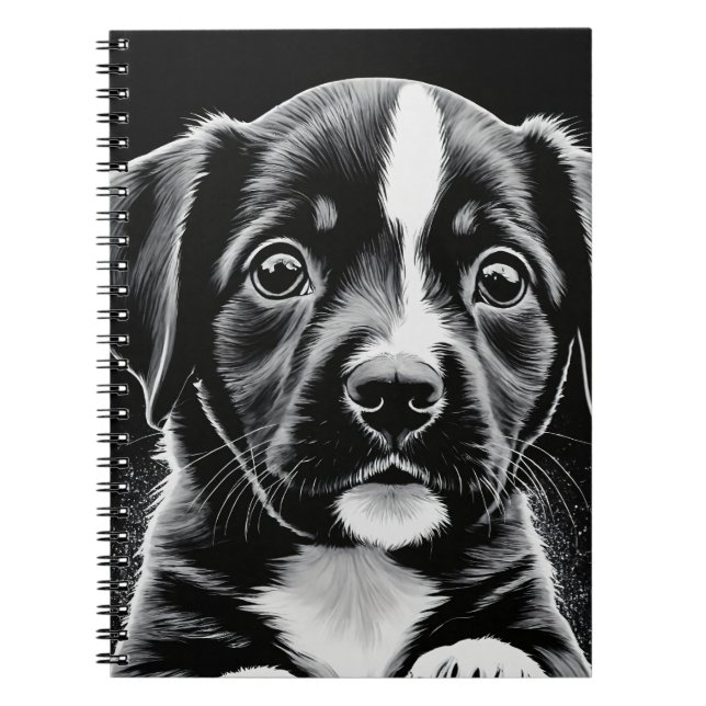 Cute Puppy - Black and White Design - Notebook Anteckningsbok (Framsidan)