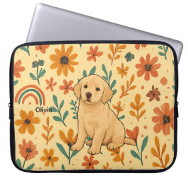 Cute Puppy & Boho Flowers Laptop Fodral