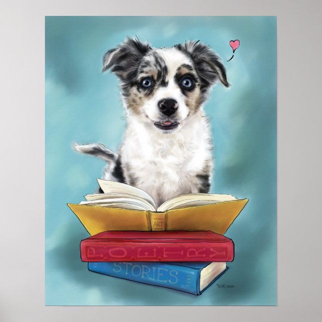 Cute Puppy Bok Älskare Poster (Framsidan)