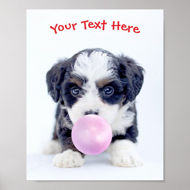 Cute Puppy, Bubble Gum Bubble, Namn eller Message Poster (Framsidan)