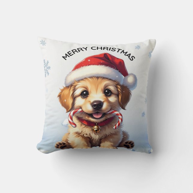 Cute Puppy Christmas Golden Retriever Holiday  Kudde (Framsida)
