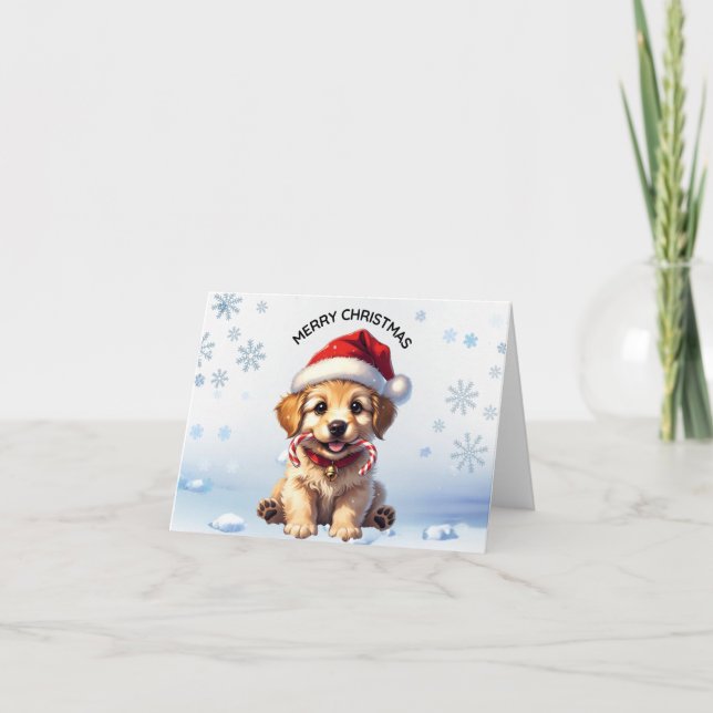 Cute Puppy Christmas Golden Retriever Holiday Tack Kort (Framsida)