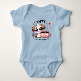 Cute Puppy Coffee Lover Baby Bodysuit - Coffee Mak T Shirt