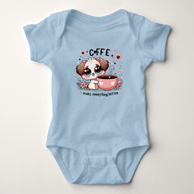 Cute Puppy Coffee Lover Baby Bodysuit - Coffee Mak T Shirt (Framsida)